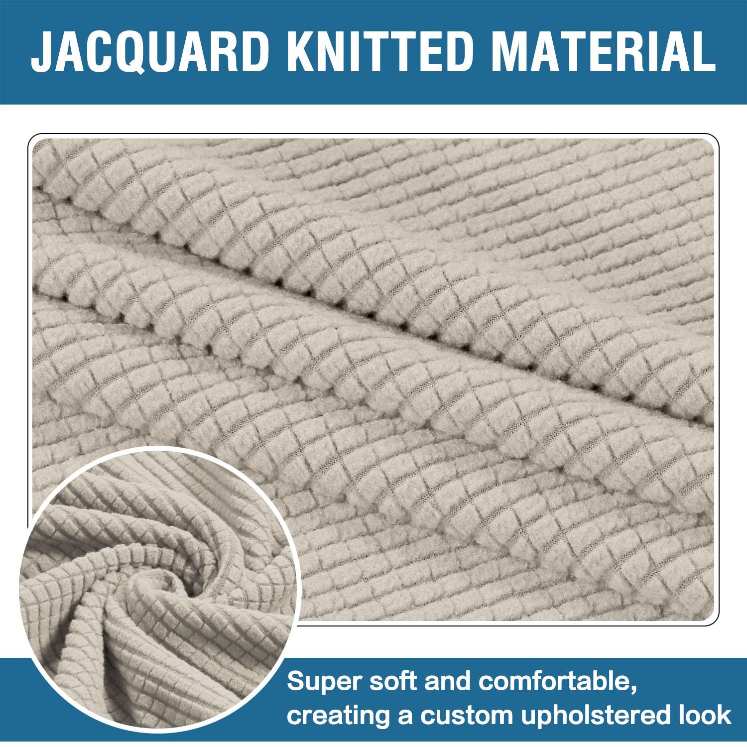 H.Versailtex Square Ottoman Covers Ottoman Slipcovers Folding Storage Stool Furniture Protector Form Fit With Elastic Bottom, Stretch High Spandex Small Checks Jacquard Fabric(Medium,Island Fossi)