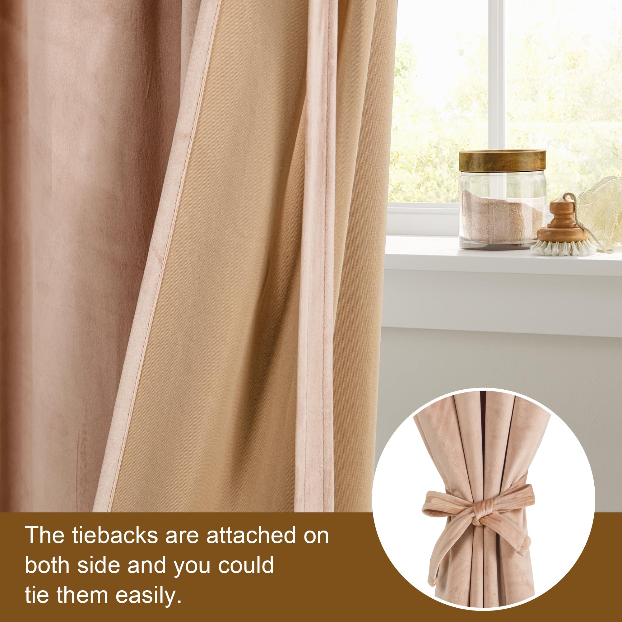 Dwcn Velvet Curtains 96 Inches Long - Elegant Tieable Grommet Curtains Warm Soft Texture Privacy Room Darkening Curtin Drapes Fo