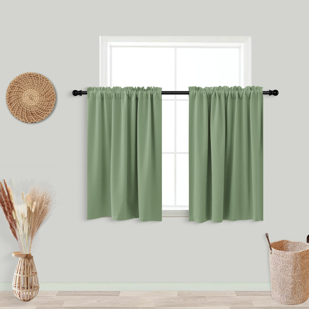 Koufall Kitchen Curtains 18 X 30 Inch Length,Not See Through Blackout Window Curtain Panels For Bathroom,Sage Green