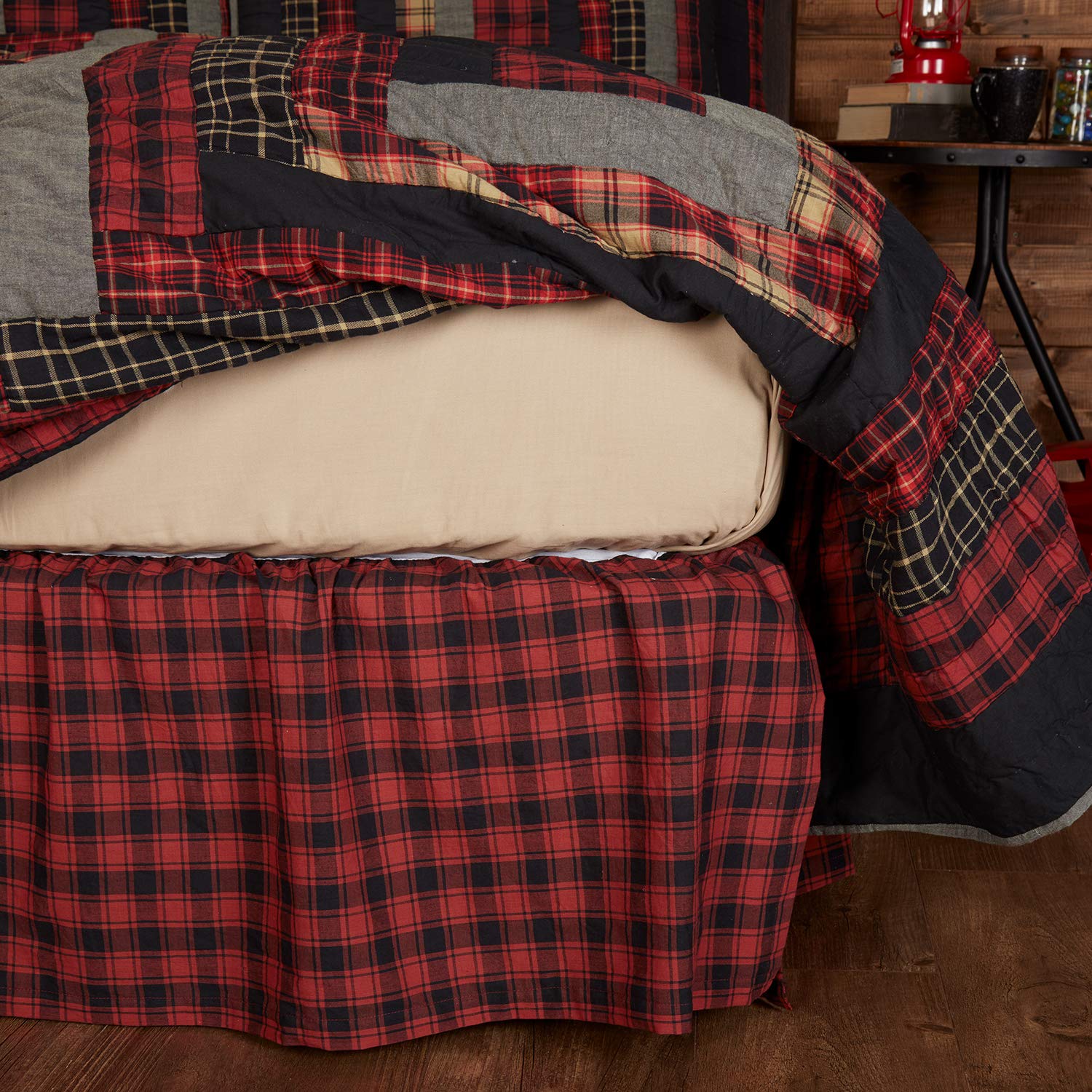 Vhc Brands Rustic & Lodge Cumberland Bedding Accessory, Twin Skirt 39X76X16, Chili Pepper Red