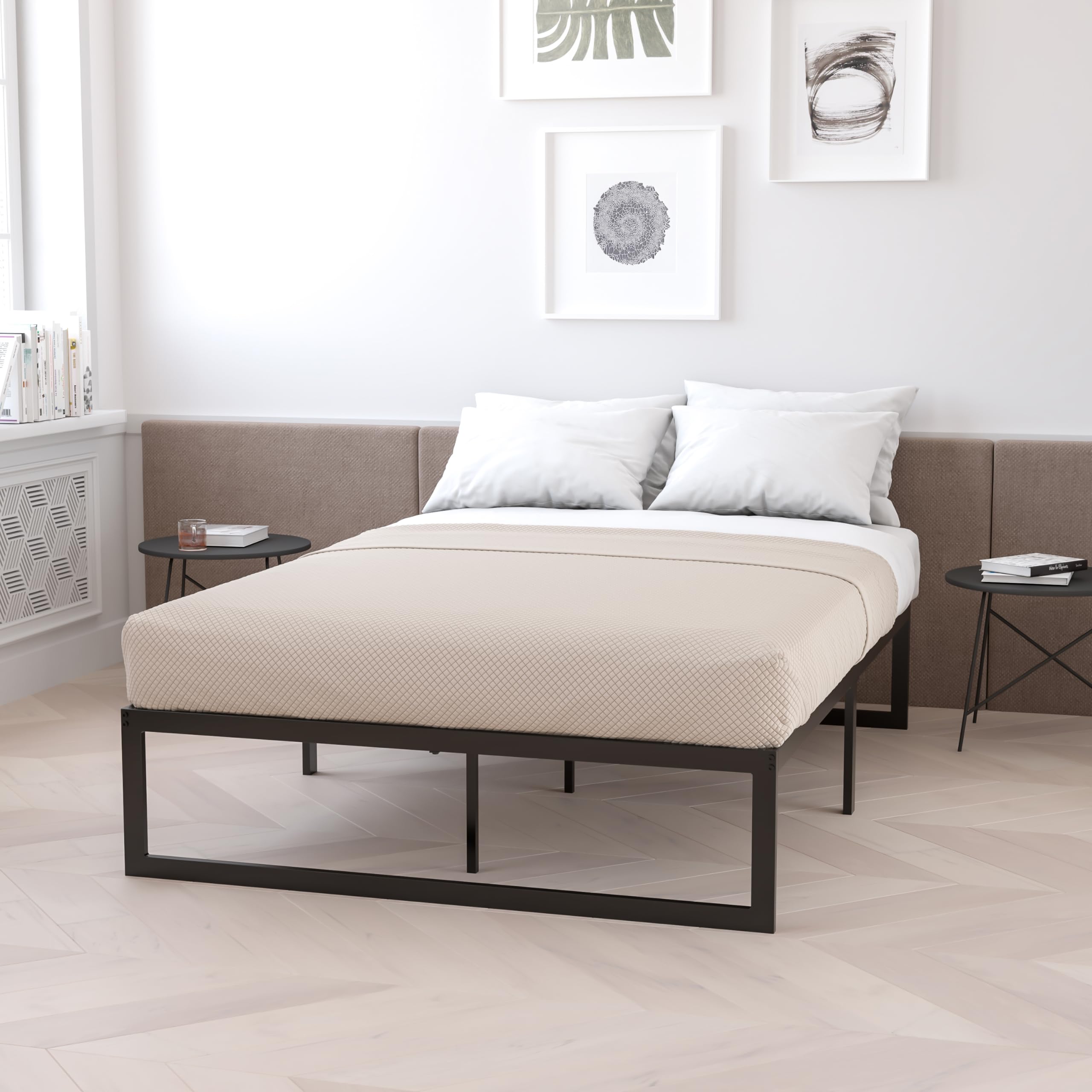 Flash Furniture Lana 14 Queen Platform Metal Bed Frame, Modern Metal Queen Size Platform Bed Frame, No Box Spring Required, Blac