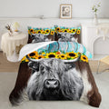 Highland Cattle Flower Comforter Set Queen Size Bull Cattle Bedding Set Western Funny Animal Bedding Set Wildlife Farmhouse Cow