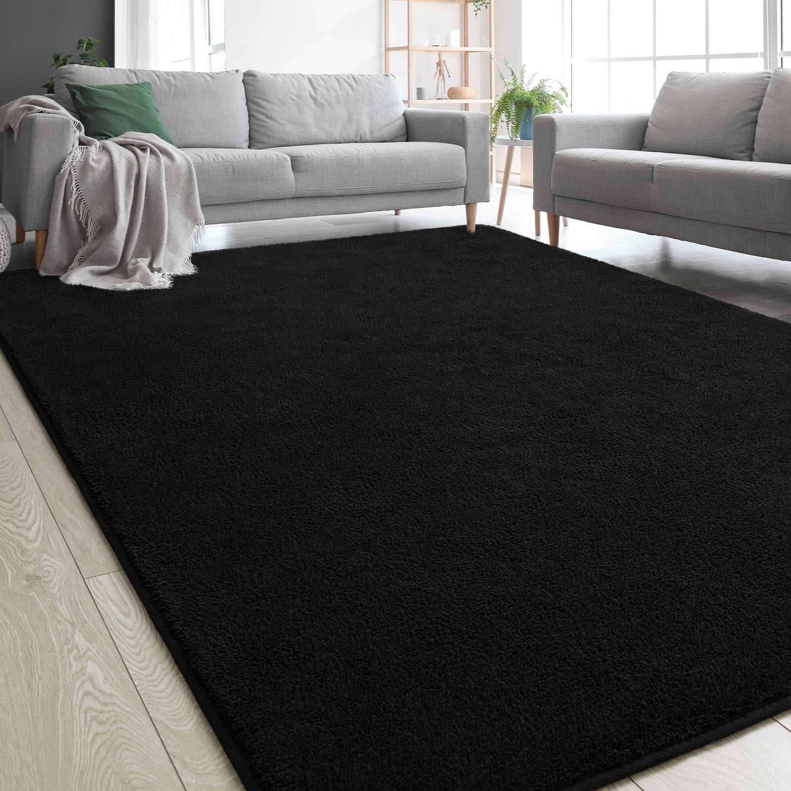 Zedrew Black Area Rugs Shag Carpets For Bedroom Living Room, 6X9 Feet Extra Large Thickened Memory-Foam Rug, Modern Washable Rug