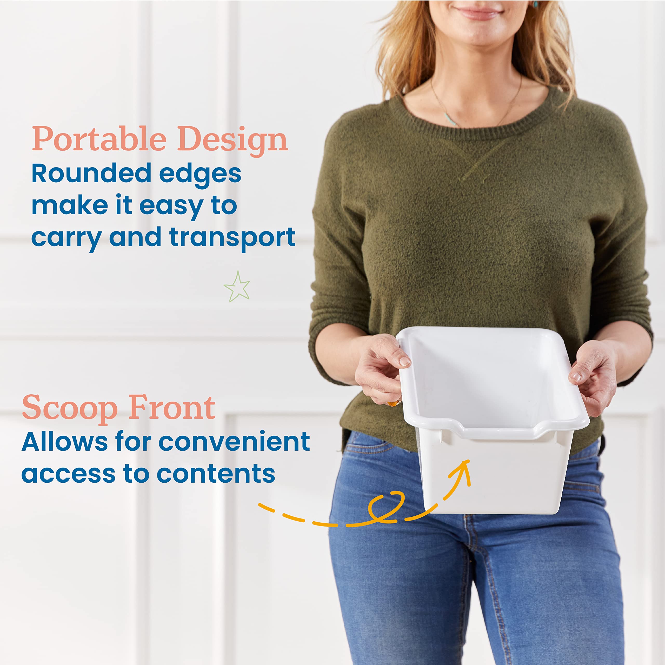 Ecr4Kids Scoop Front Storage Bins, Multipurpose Organization, White, 10-Piece