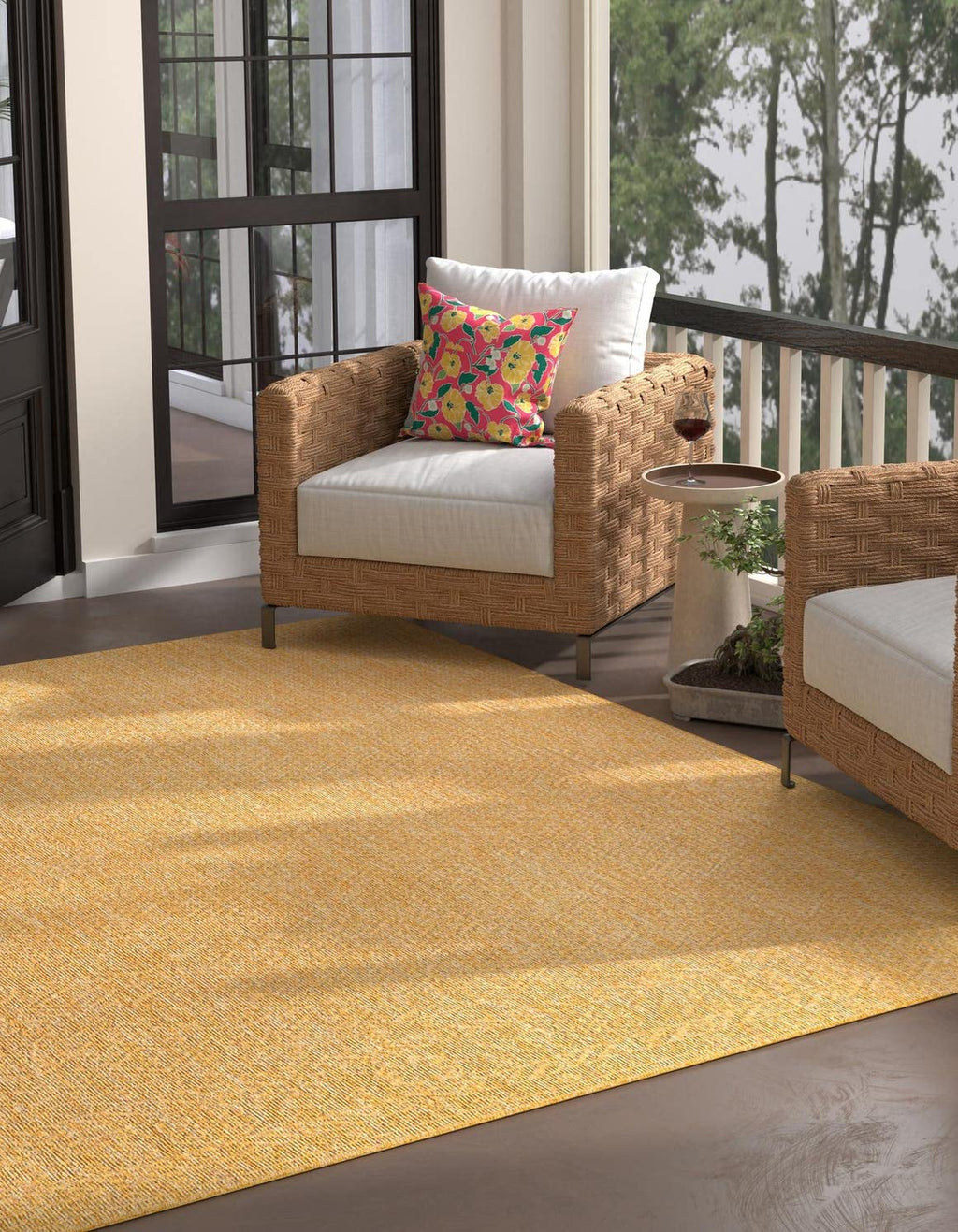 Unique Loom Collection Casual Transitional Solid Heathered Indoor/Outdoor Flatweave Area Rug (10' 8'' Square, Corn Harvest Yello