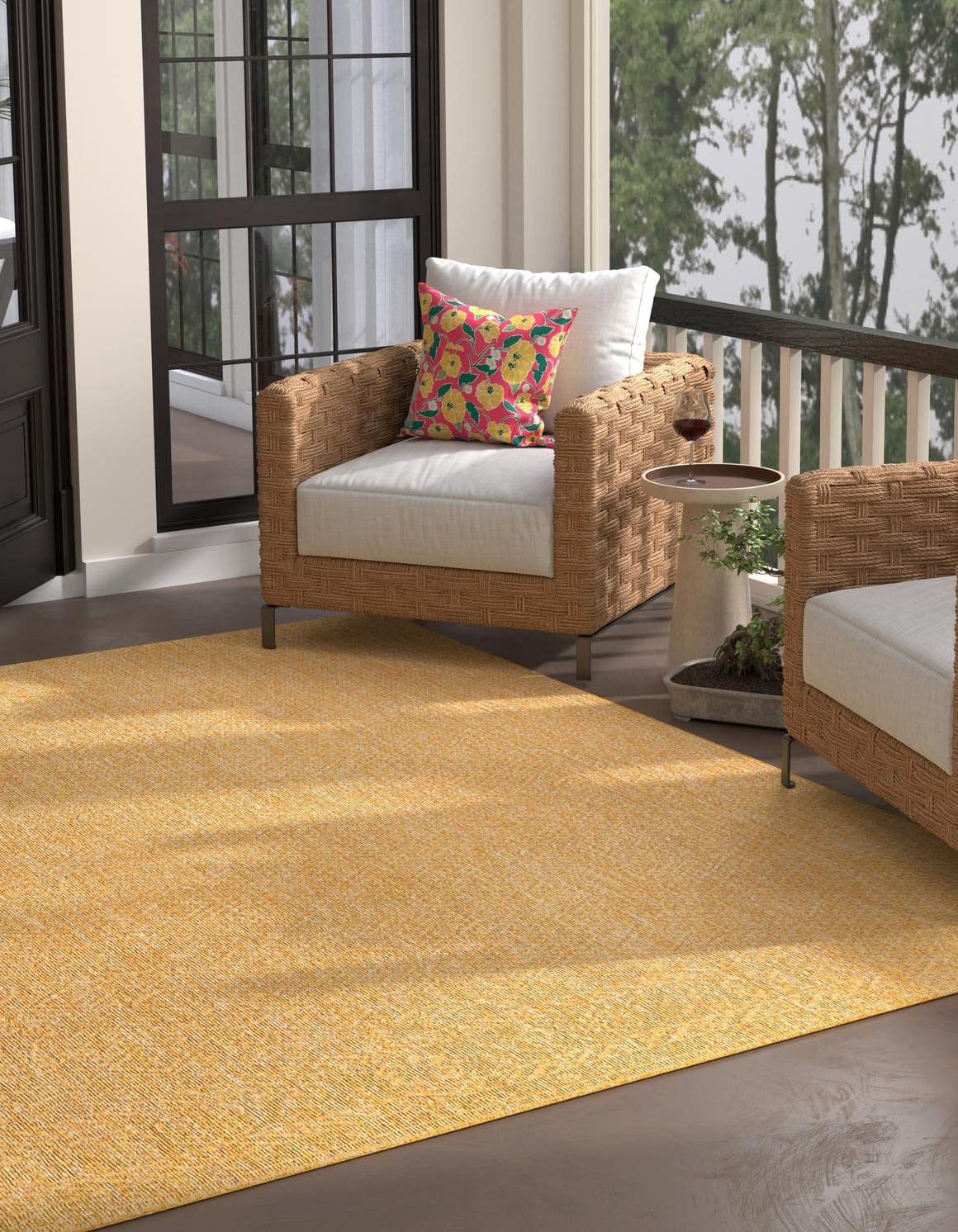 Unique Loom Collection Casual Transitional Solid Heathered Indoor/Outdoor Flatweave Area Rug (10' 8'' Square, Corn Harvest Yello