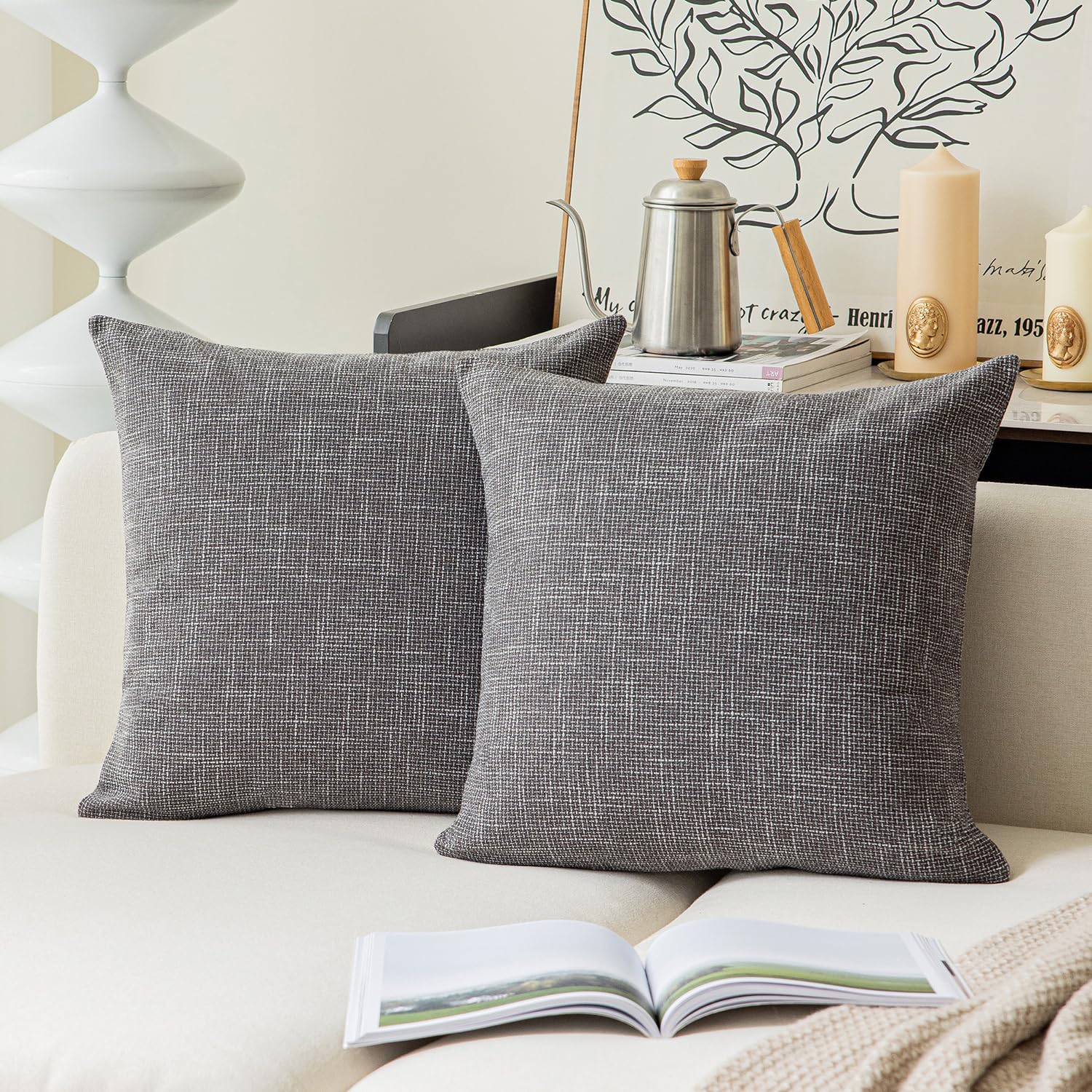 Kevin Textile Pillow Covers Decorative Throw Pillow Covers Linen Square Cushion Case 26 ' X 26 '/66Cm X 66Cm Dark Grey Farmhou