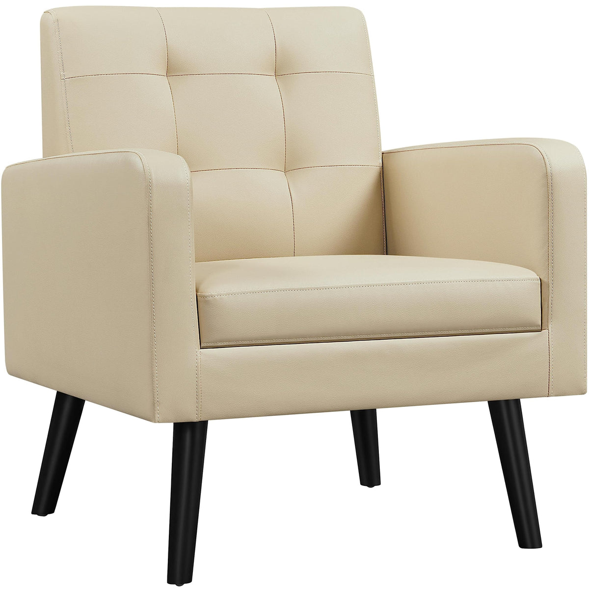 Yaheetech Mid-Century Accent Chairs, PU Leather Modern Upholstered Living Room Chair, Cozy Armchair Button Tufted Back and Wood 