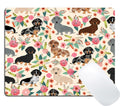 Wknoon Dachshund Sausage Dogs Puppies Pink Flowers Print Art Gaming Mouse Pad Custom, Cute Colored Floral Daschund Seamless Dog