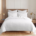 Levtex Home - Melange Stitch Quilt Set - Full/Queen Quilt And Two Standard Shams - Solid Stitched - White - Quilt (88X92In.) And