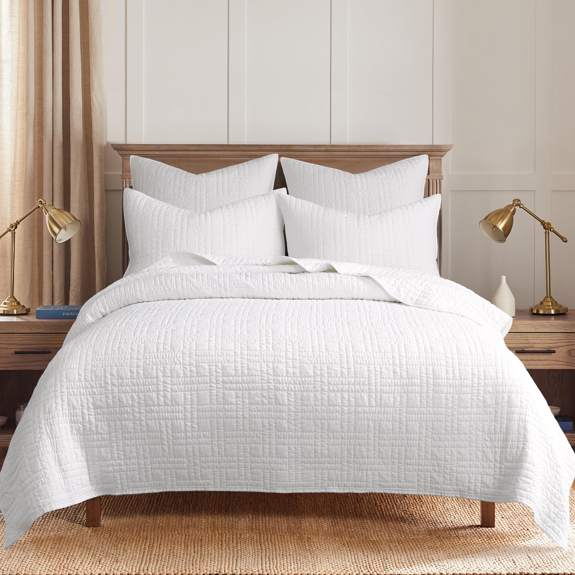 Levtex Home - Melange Stitch Quilt Set - King Quilt And Two King Shams - Solid Stitched - White - Quilt (106X92In.) And Shams (2