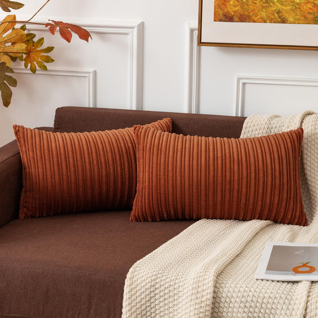 Kevin Textile Pack Of 2 Corduroy Soft Soild Decorative Rectangle Throw Pillow Covers Set Cushion Cases Pillowcases For Sofa Bedroom Car 12 X 20 Inch 30 X 50 Cm Rust