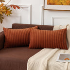 Kevin Textile Pack Of 2 Corduroy Soft Soild Decorative Rectangle Throw Pillow Covers Set Cushion Cases Pillowcases For Sofa Bedroom Car 12 X 20 Inch 30 X 50 Cm Rust