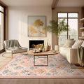 Ashler 8x10 Vintage Rug, Floral Area Rugs, Ultra-Thin Boho Tropical Rug, Vintage Large Rugs for Entryway, Kitchen, Flesh Pink/Be