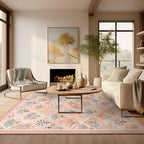Ashler 8x10 Vintage Rug, Floral Area Rugs, Ultra-Thin Boho Tropical Rug, Vintage Large Rugs for Entryway, Kitchen, Flesh Pink/Be
