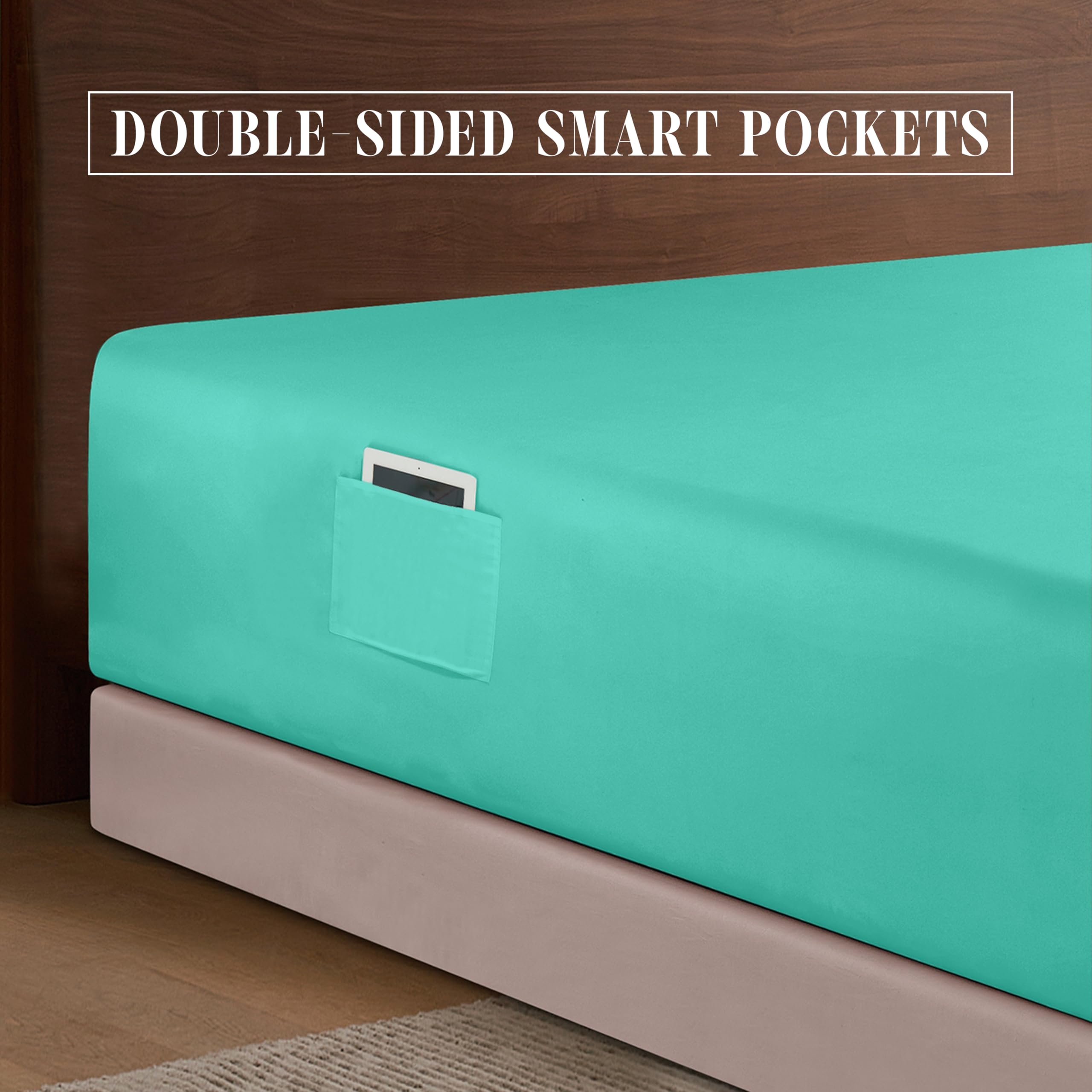 Elegant Comfort 1500 Premium Hotel Quality 18-24 Inches Deep - Extra Deep Pocket Single Fitted Sheet For High Mattress, Luxury And Softest, Smart Pocket - Wrinkle Free, Queen, Paradise Teal