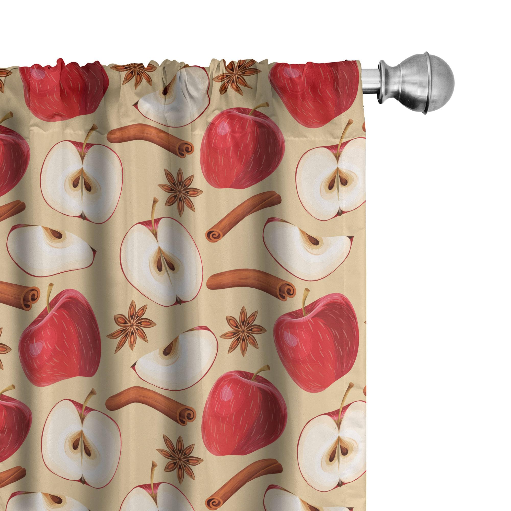Ambesonne Fruits Window Curtains Pack of 2, Quartered and Halved Apples with Cinnamon Sticks and Star Anise Diet Recipe, Lightwe