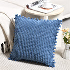 Fancy Homi Set Of 2 Dusty Blue Decorative Throw Pillow Covers 24X24 Inch With Pom-Poms For Couch Bed Sofa, Modern Farmhouse Boho