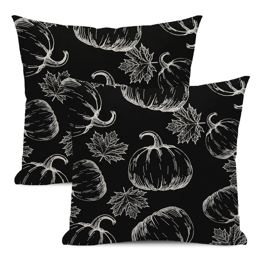Fall Decor Pillow Covers 18x18 Set Of 2 Black Pumpkin Maple Leaf Throw Pillow Covers Outdoor Decoration Autumn Thanksgiving Pump