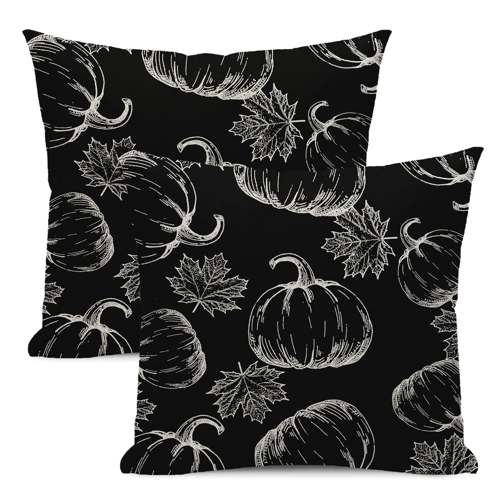Fall Decor Pillow Covers 18x18 Set Of 2 Black Pumpkin Maple Leaf Throw Pillow Covers Outdoor Decoration Autumn Thanksgiving Pump
