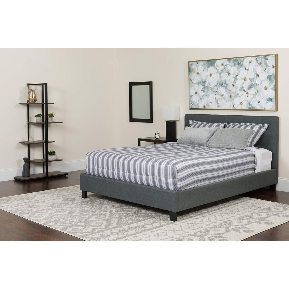 Flash Furniture Tribeca Twin Size Tufted Upholstered Platform Bed in Dark Gray Fabric with Memory Foam Mattress