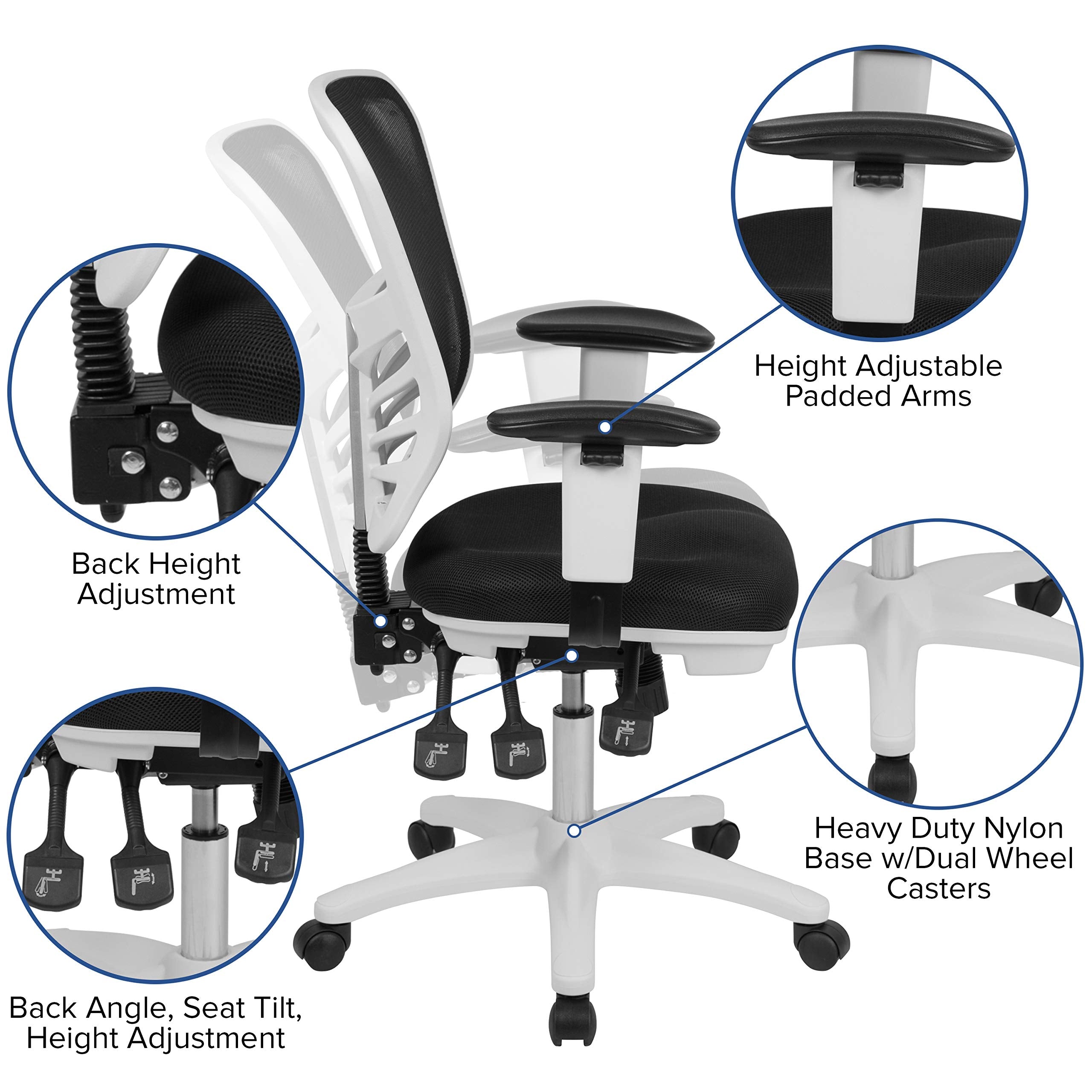 Flash Furniture Nicholas Mid-Back Swivel Office And Gaming Chair, Ergonomic Mesh Office Chair With Adjustable Lumbar Support And Height, Black/White