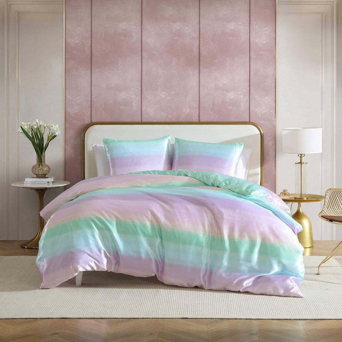 Betsey Johnson - Duvet Cover Set, Super Soft Satin Bedding With Matching Shams, Inside Corner Ties For Secure Fit (Pastel Ombre
