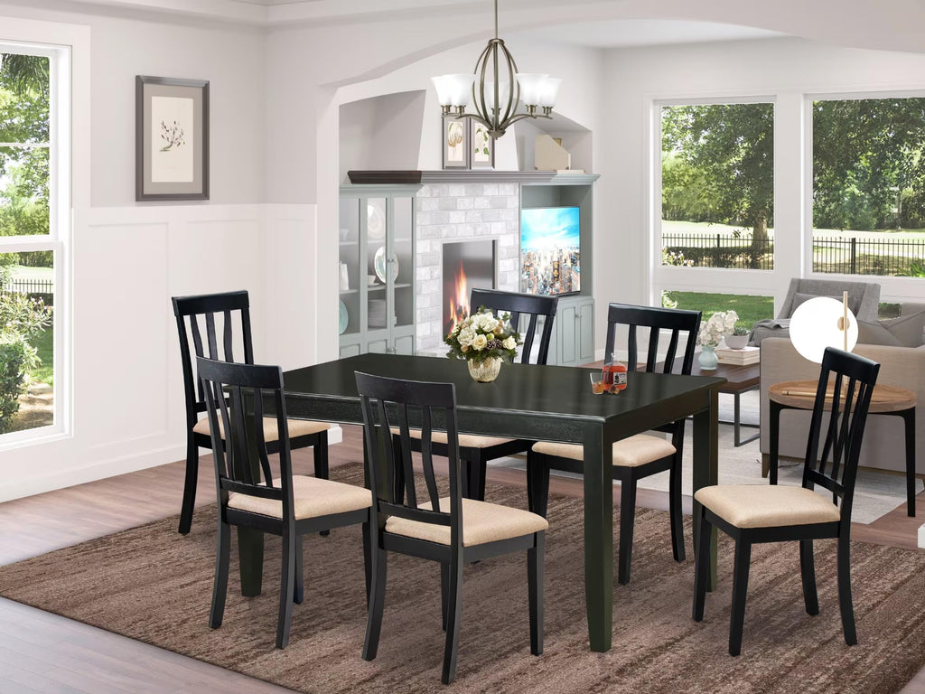 East West Furniture DUAN7-BLK-C 7 Piece Kitchen Table Set Consist of a Rectangle Dining Table and 6 Linen Fabric Upholstered Dining Chairs, 36x60 Inch, Black