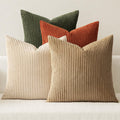 Miulee Pack Of 4 Rust-Olive Green Corduroy Decorative Throw Pillow Covers 18X18 Inch Soft Boho Striped Pillow Covers Modern Farm