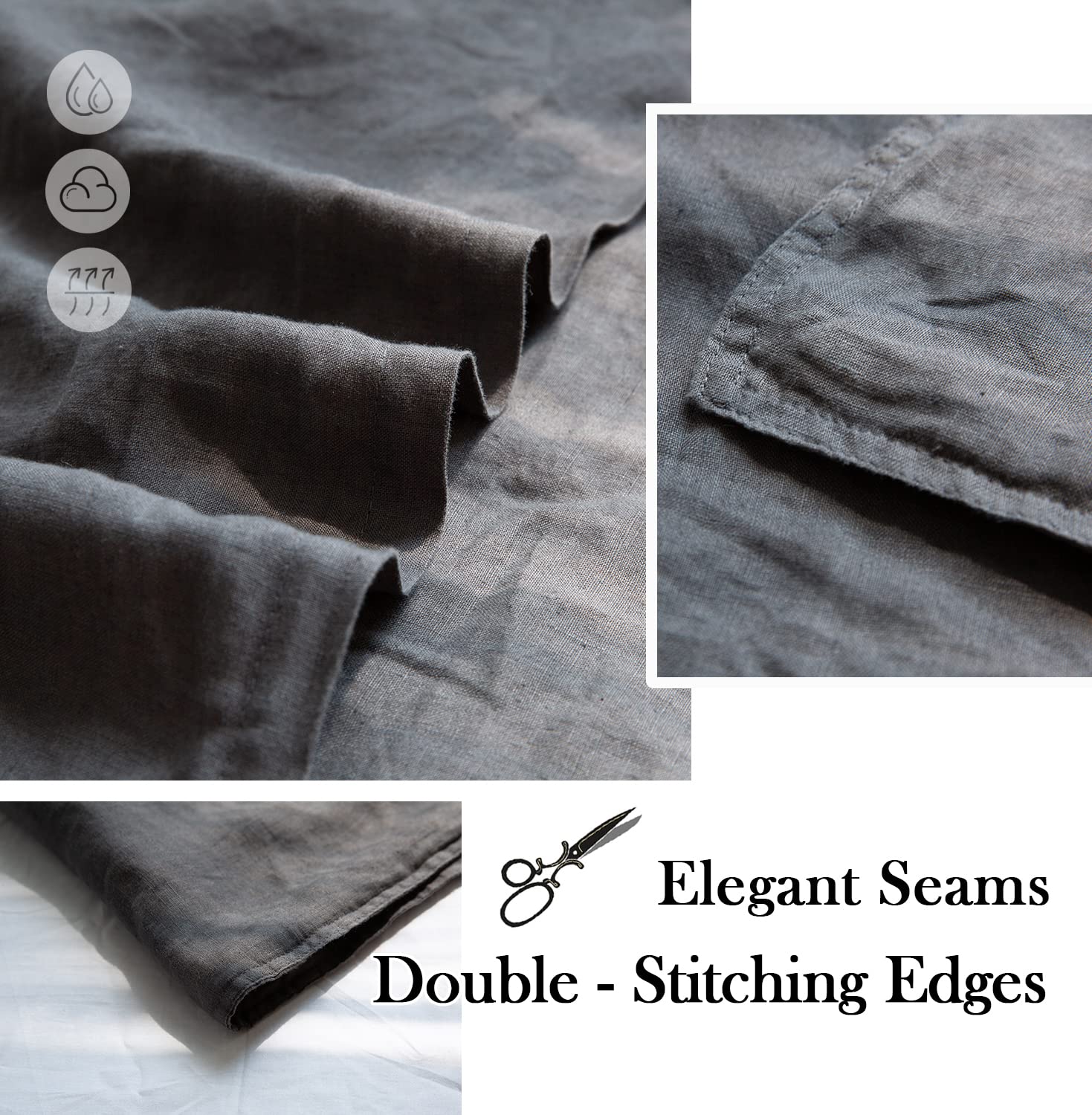 Simple&Opulence 100% Washed Linen Euro Shams Basic Style (26'' X 26'') - Pack Of 2 - Solid Color Pillow Shams Natural Flax Square Throw Pillow Covers - Dark Grey