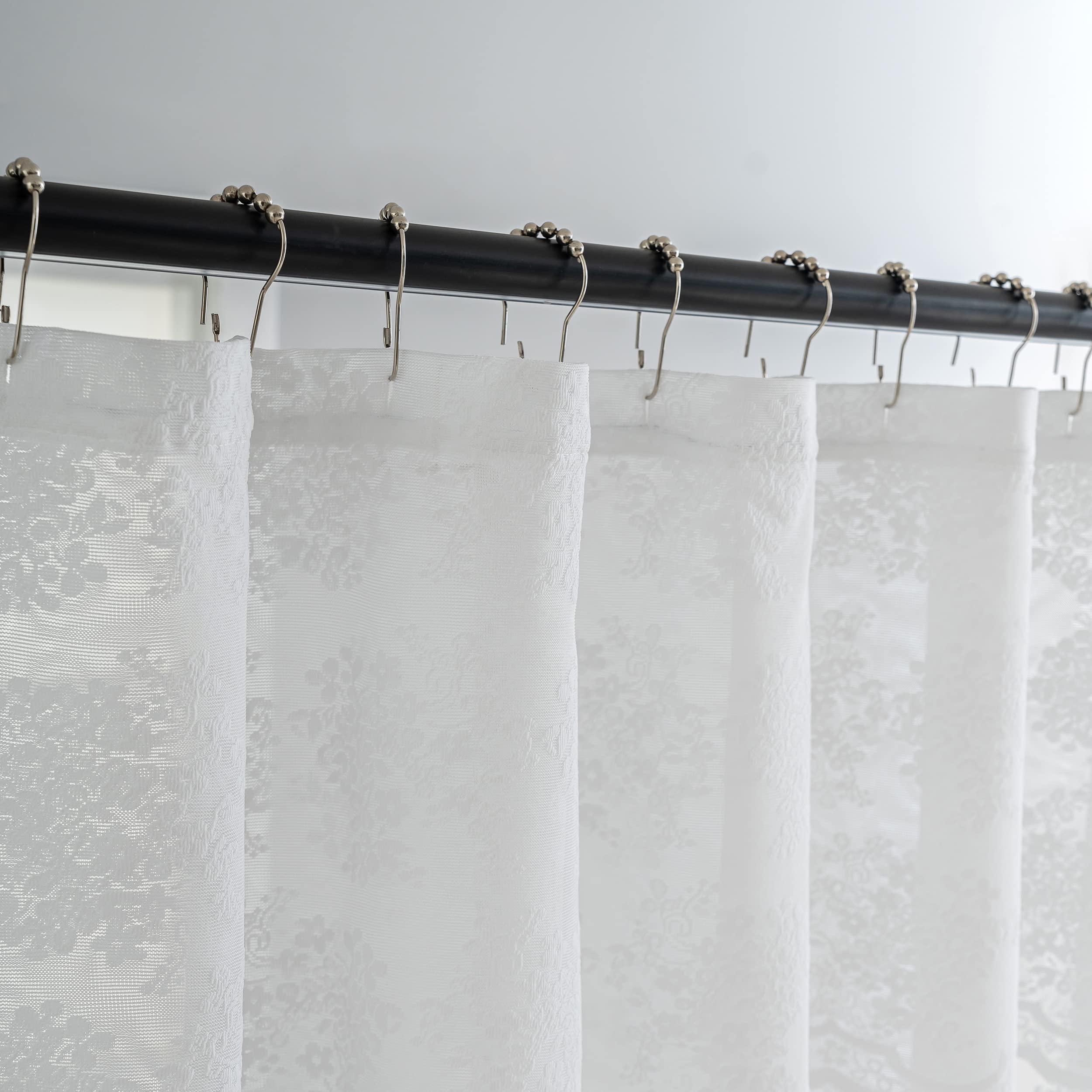 Tudeco White Lace Shower Curtain With Attach Valance, Shabby Chic Floral Shower Curtain Lace For Bathroom Vintage Sheer Scallope