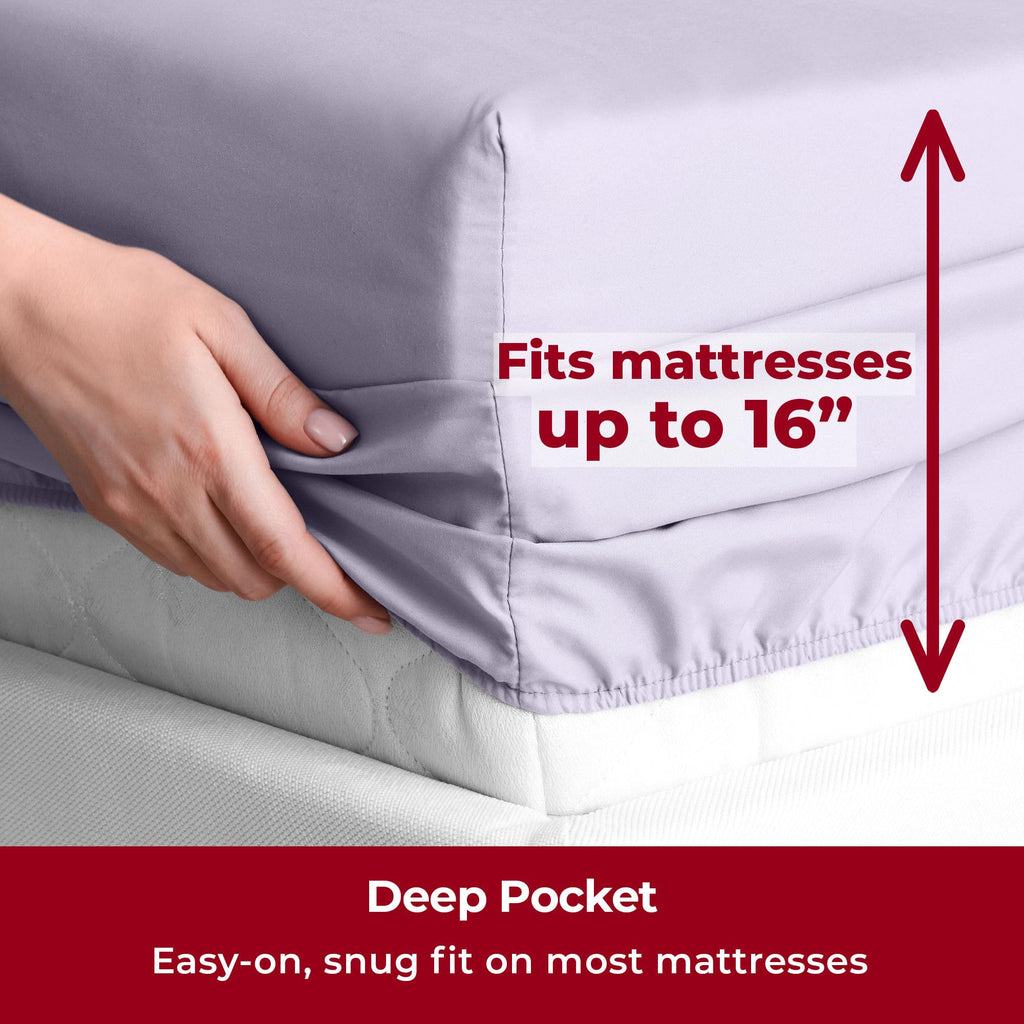Mellanni Full Sheet Set - 6-Piece Iconic Collection Bedding, (Including 4 Pillowcases), 16-Inch Deep Pocket, Easy Care, Extra Soft, Cooling Sheets, Brushed Microfiber - Lavender