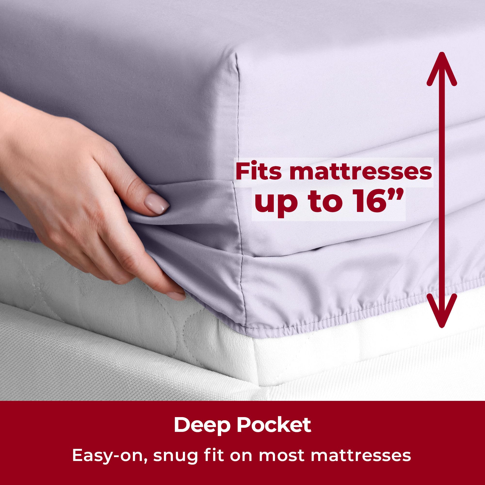 Mellanni Full Sheet Set - 6-Piece Iconic Collection Bedding, (Including 4 Pillowcases), 16-Inch Deep Pocket, Easy Care, Extra Soft, Cooling Sheets, Brushed Microfiber - Lavender