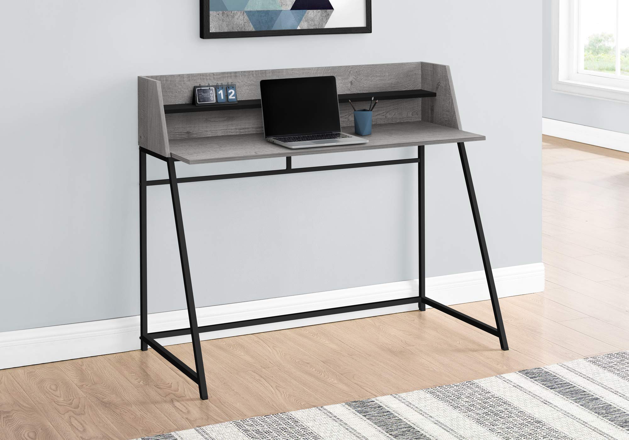 Monarch Specialties I 7551 Computer Desk, Home Office, Laptop, Storage Shelves, 48&quot; L, Work, Metal, Laminate, Grey, Black, Contemporary, Modern