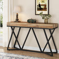 Tribesigns 55 Inch Console Table, Farmhouse Sofa Table Wood Entryway Table with Unique Metal Base, Behind The Couch Table Foyer 