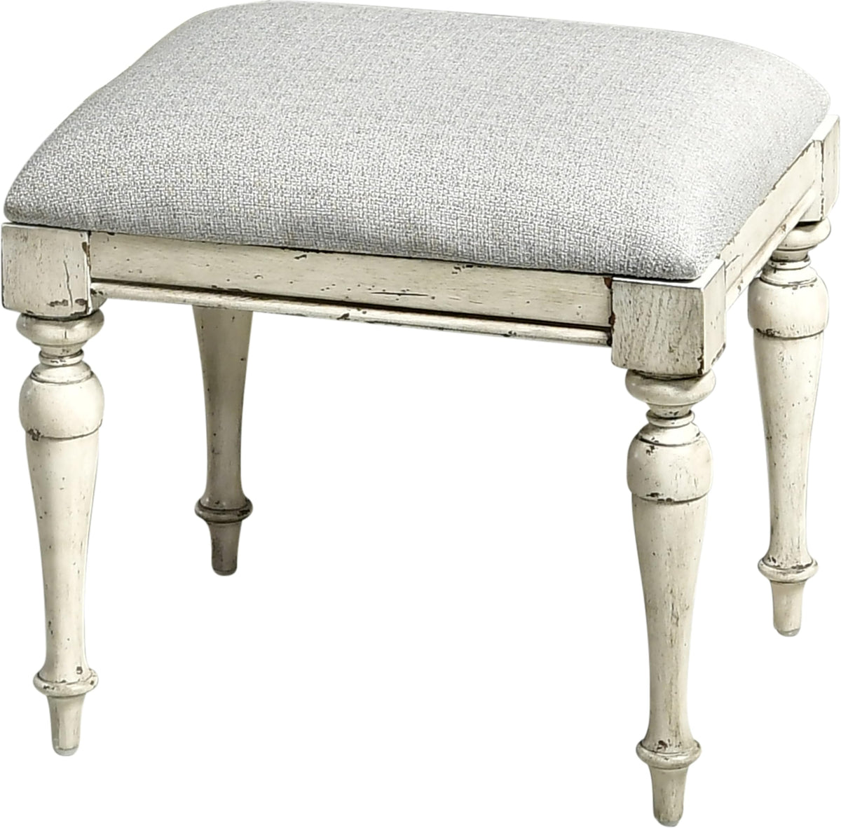 Steve Silver Furniture Highland Park Vanity Bench, w/ Upholstered Cushion for Bedroom, Hardwood Solids, Tapered Turned Leg, Farmhouse Style, Padded Dove Fabric, 20&quot;W x 16&quot;D x 18.25&quot;H, Cathedral White