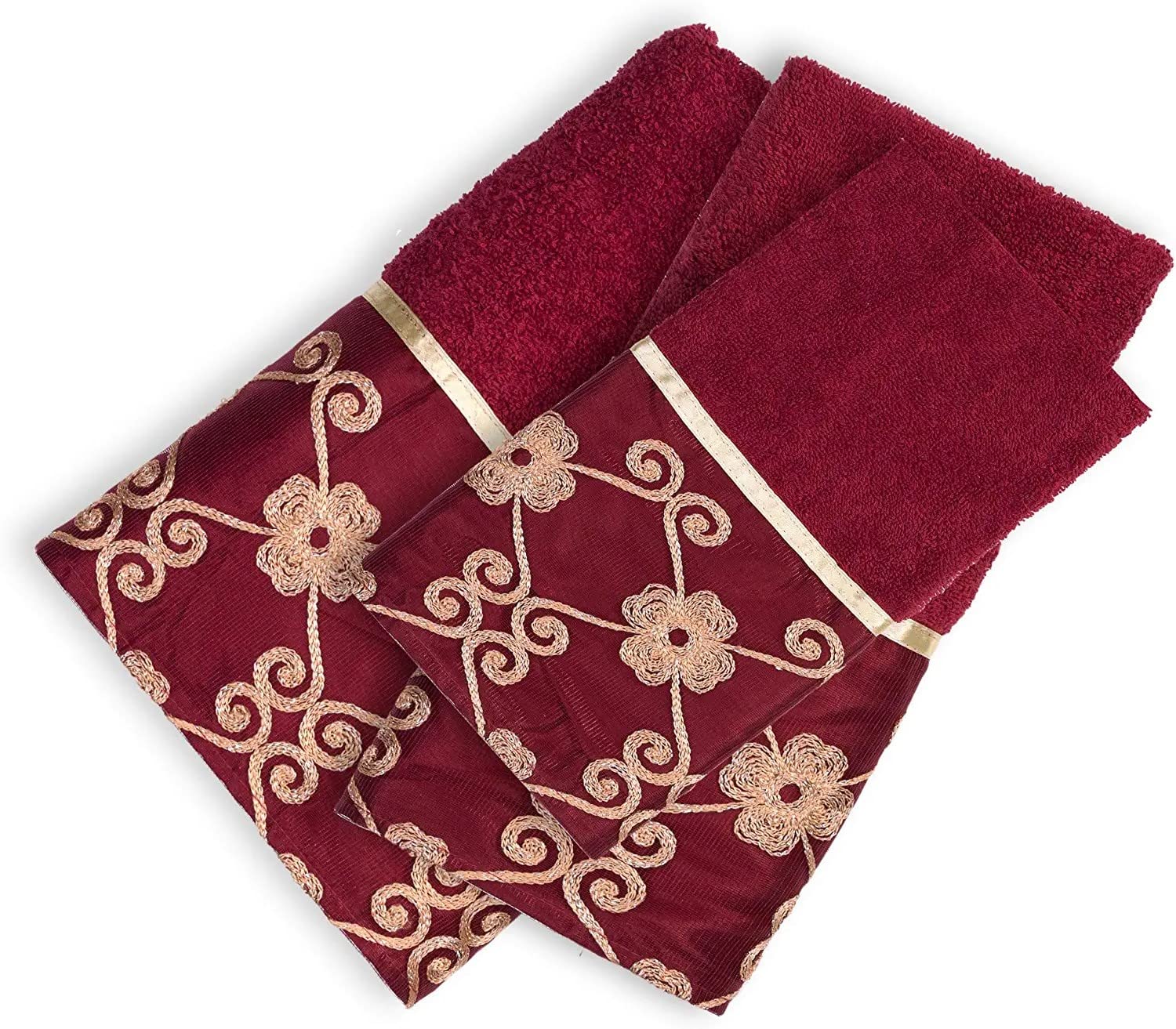 Popular Bath Bath Towels, Vlegant Rosa Collection, 21 x 12, Burgundy/Gold