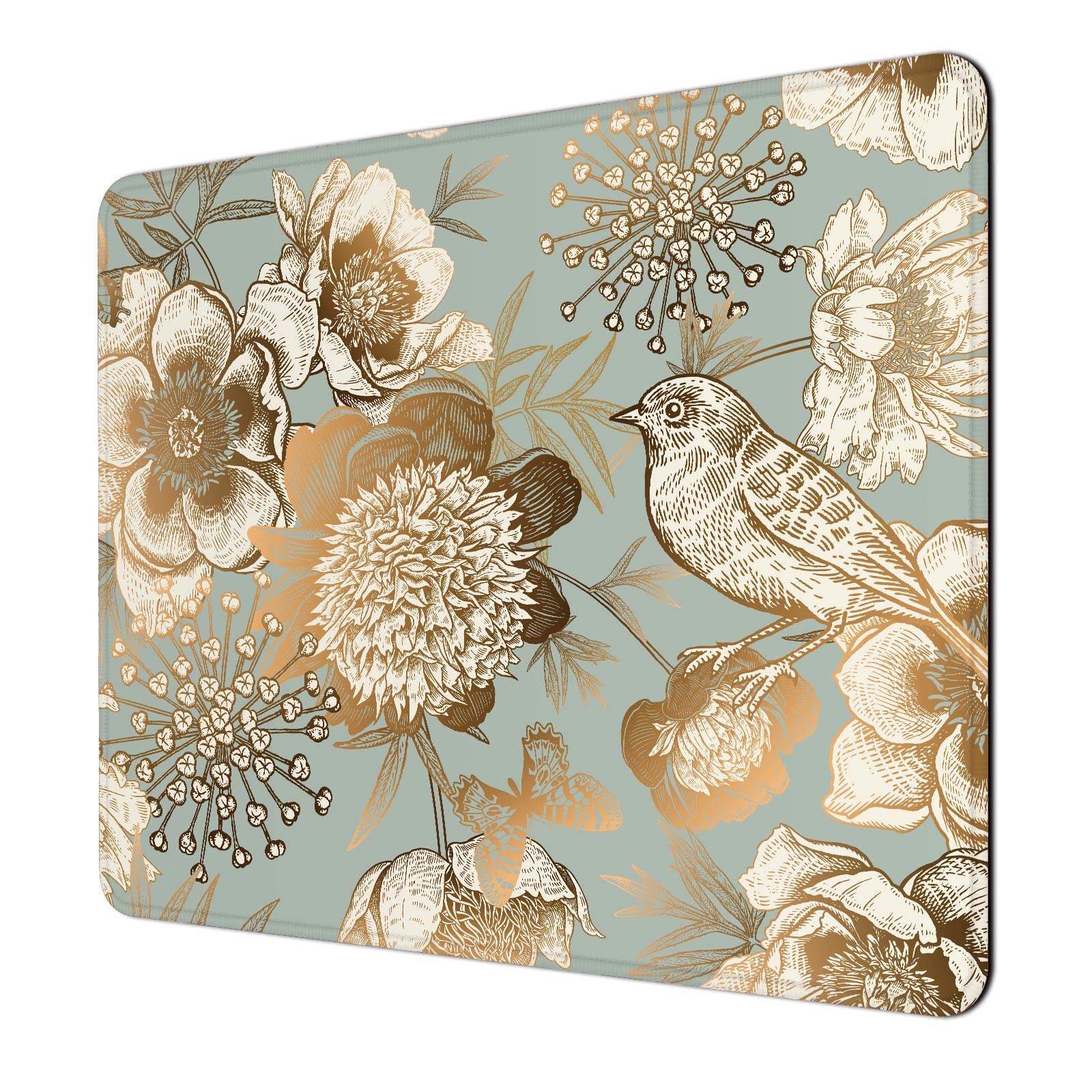 Niniubye Mouse Pad, 30% Thicker Retro Flower Bird Theme Computer Pad, Anti-Slip Rubber Mouse Mat With Stitched Edges For Gaming,