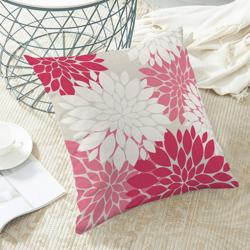 Cxmeifly Hot Pink White Summer Outdoor Pillow Covers 18X18 Inch Set Of 2 Blush Pink Dahlia Floral Decor Throw Pillows Modern Geo