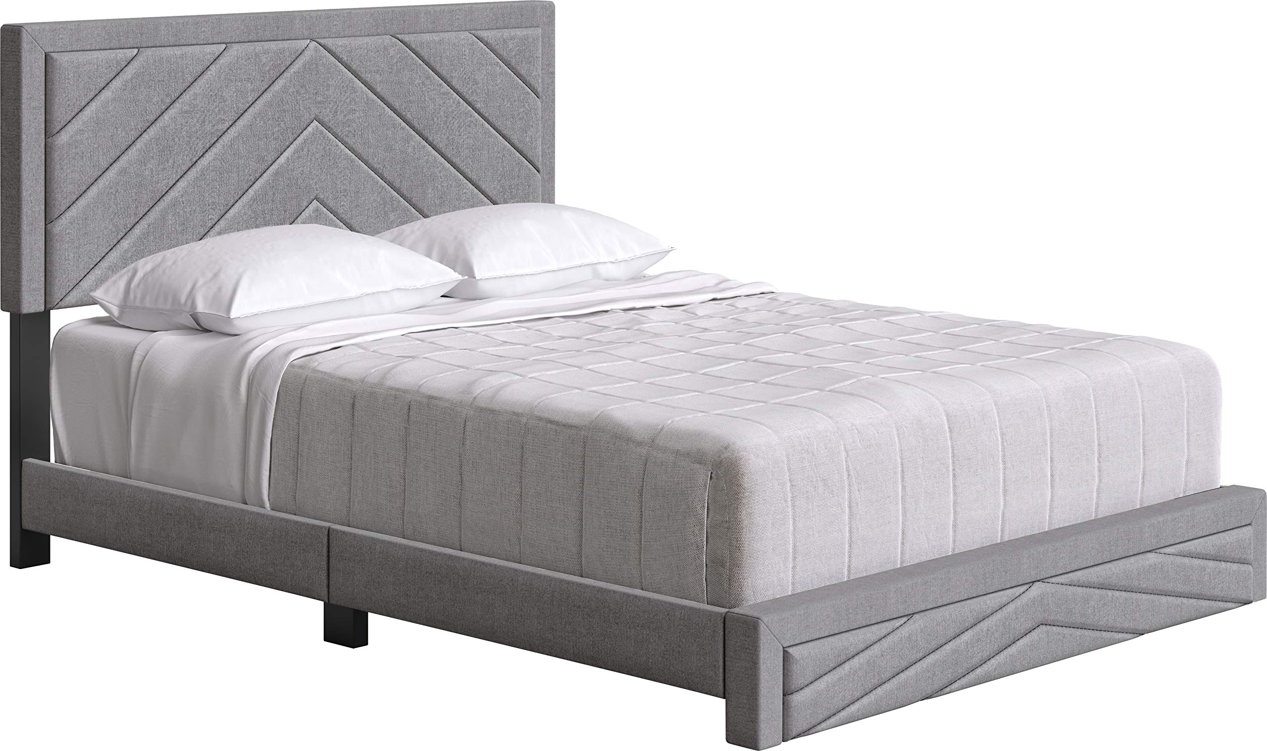 Boyd Sleep Barcelona Upholstered Platform Bed with Headboard and Durable Mattress Foundation with Strong 14 Wood Slat Supports, No BoxSpring Required: Full, Gray