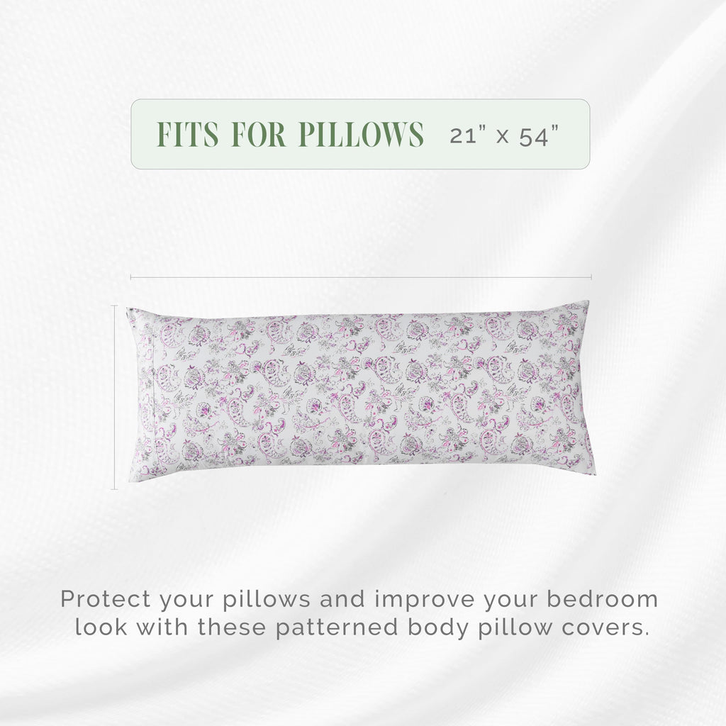 Elegant Comfort Ultra Soft 1-Piece Set Floral Print Pillowcases - 1500 Premium Hotel Quality Microfiber, Soft And Smooth Hidden Zipper Closure 1-Piece Pillow Covers - Body Pillowcase, Paisley Purple