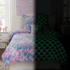 Kaleido Space Kaleidospace Pink Comforter Set Full For Kids, Glow In The Dark Mermaid Bedding Sets With Decor Pillow, 4 Pieces G
