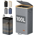 Hosynwin 100L Laundry Hamper with Lid, Tall Dirty Clothes Hamper, Grey