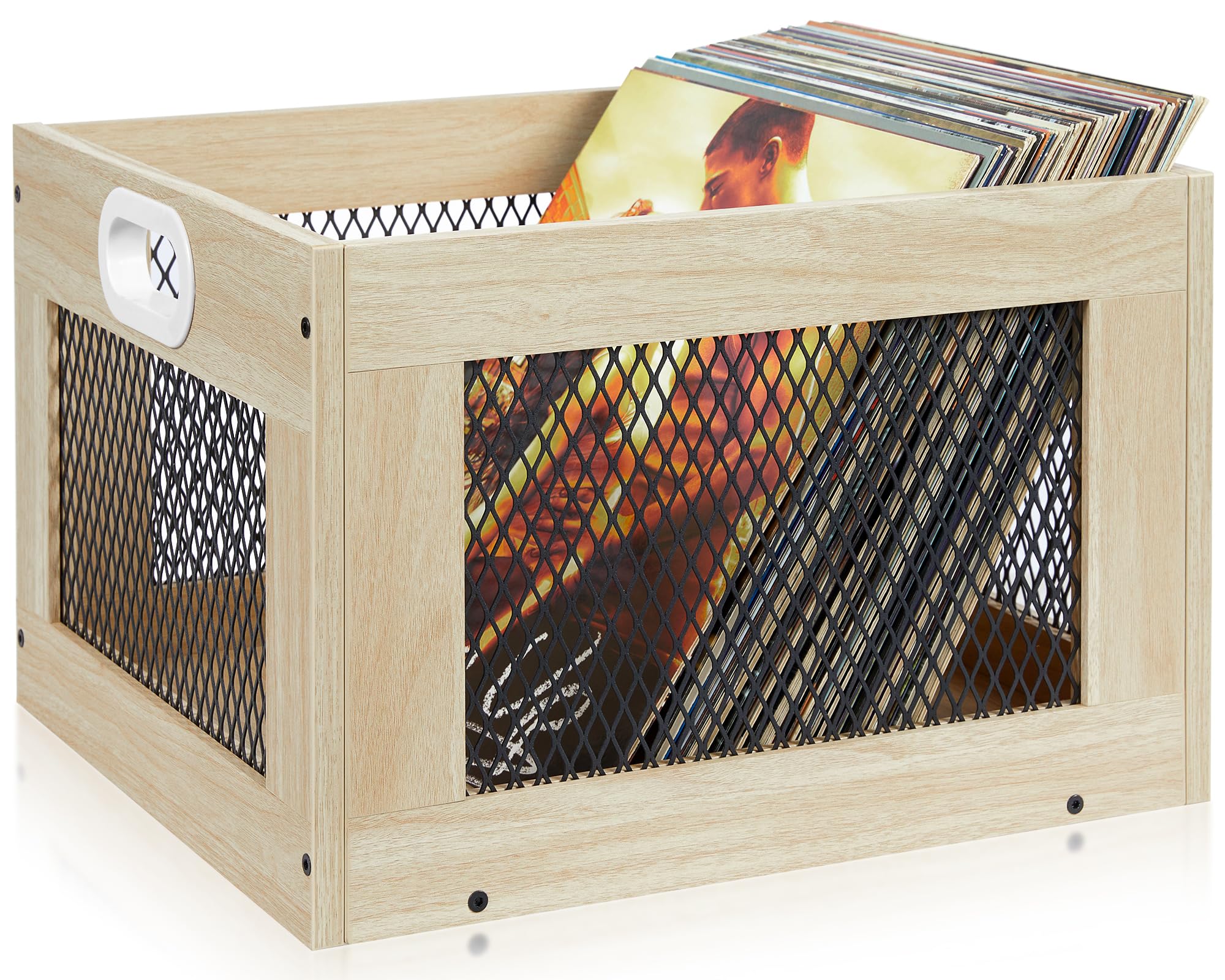 3Ingseagulls Vinyl Record Storage Crate, Classic Cube Record Organizer Storage 80+ Records, Multifunctional Wood Record Holder W