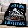 Boy Who Loves Trains Blanket Soft Blankets And Throws Flannel Cozy Lightweight Quilt Gift For Train Lovers For Bed Sofa Couch-50