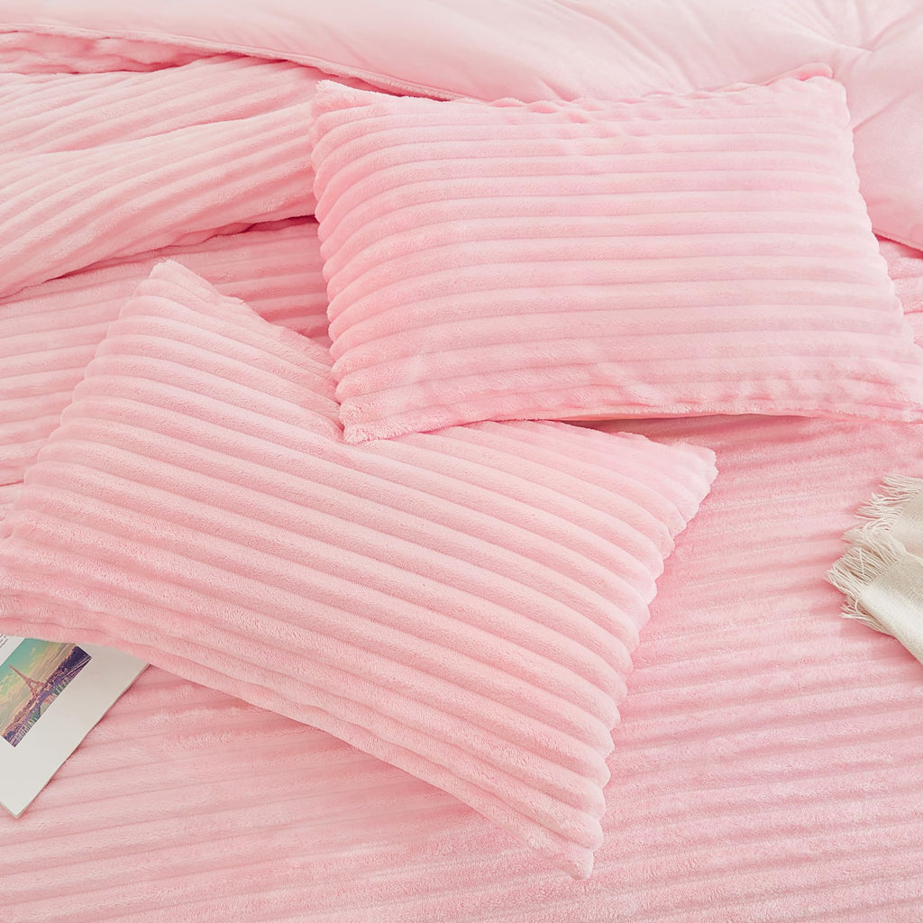 Andency Pink Comforter Set Queen, 3 Pieces Fleece Comforter Set For Queen Size Bed, Soft Warm Fluffy Fuzzy Luxury Plush Bedding