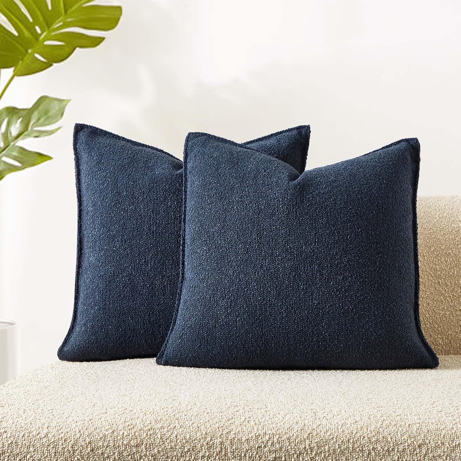 Juspurbet Navy Blue Boucle Throw Pillow Covers 20X20 Inch Set Of 2 For Couch Bedroom Sofa Living Room Decorative Soft Thick Curl