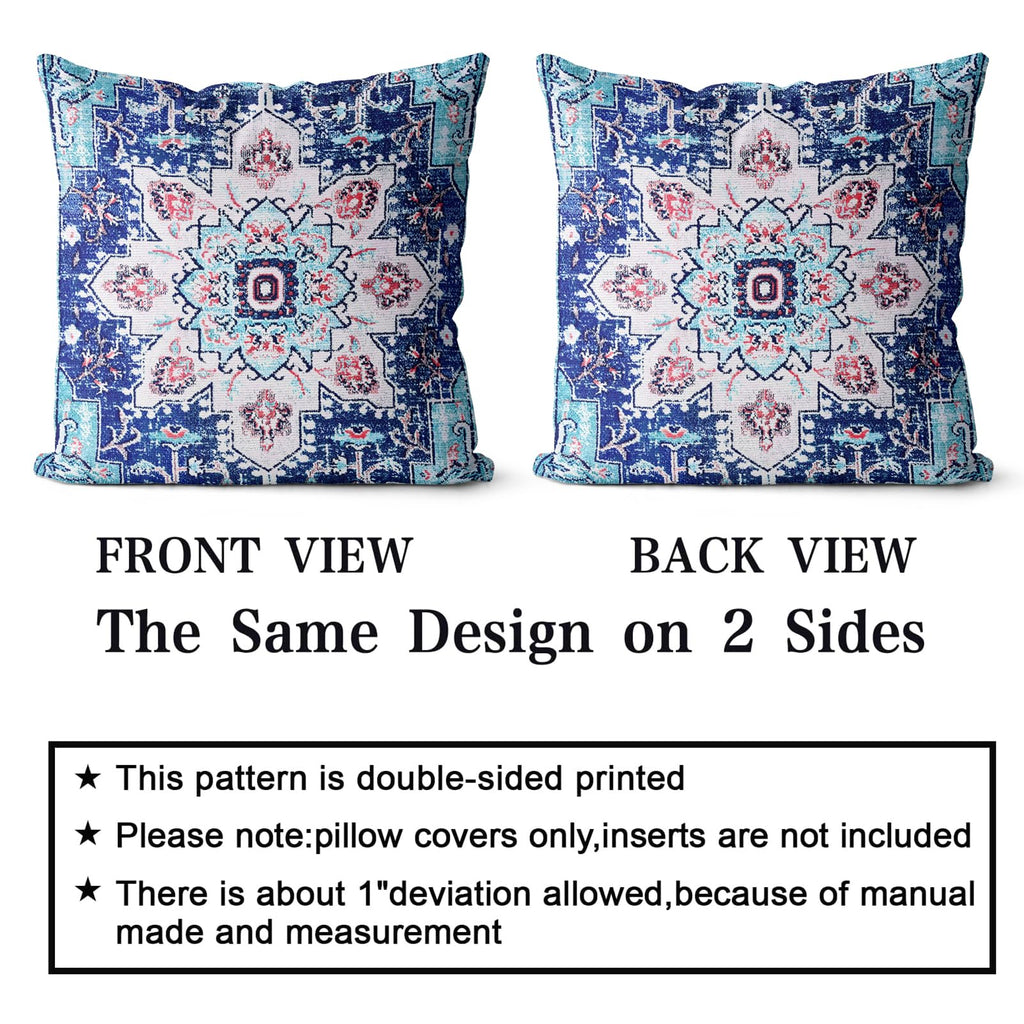 Snycler Ethnic Pattern Blue Boho Pillow Cover 18X18 Inch Set Of 2 Southwest Farmhouse Double Sided Pillow Cover Home Decor Cotto