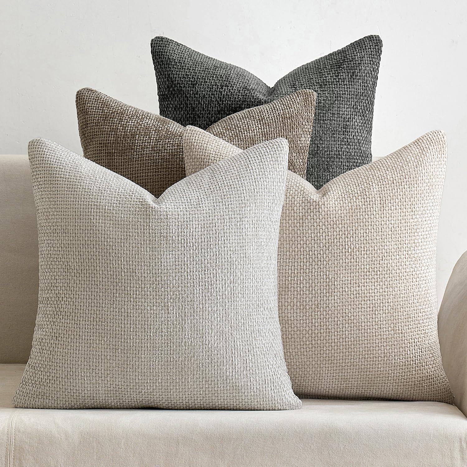 Miulee Pack Of 4 Couch Throw Pillow Covers 16X16 Inch Neutral Soft Decorative Chenille Pillow Covers Farmhouse Cushion Covers Fo