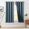 Jinchan 100% Blackout Boho Curtains 54 Inch Length For Bedroom White On Blue Geometric Printed Grommet Top Room Darkening Thermal Insulated Window Drapes 2 Panels
